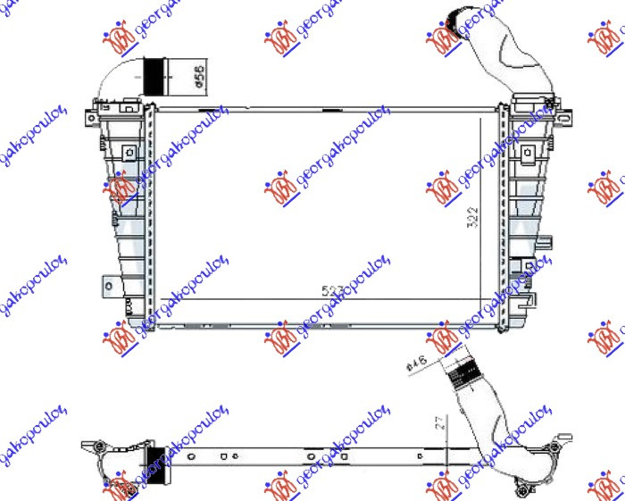 Интеркулер 2.0 бензин - 1.7-1.9 CDTI дизел (523x322) (NISSENS)