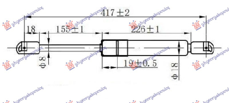 Амортизер (еден) багажник врата 3/5 (417L-500N)