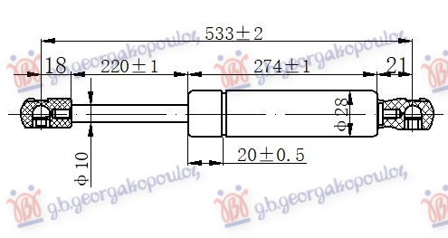 Амортизер (еден) багажник врата (533L-750N)