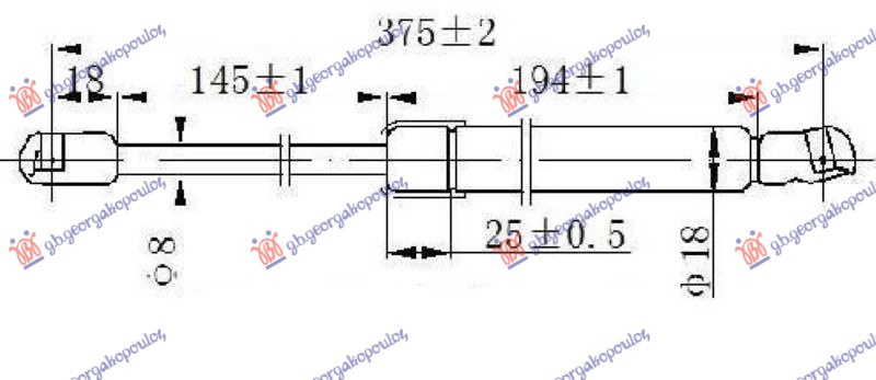 Амортизер (еден) багажник врата (375L-390N)