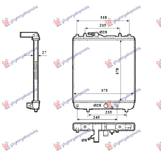 Ладилник за мотор 1.0i 12V - 1.2i 16V бензин (мануален менувач) (со/без клима) (375x358) 05-