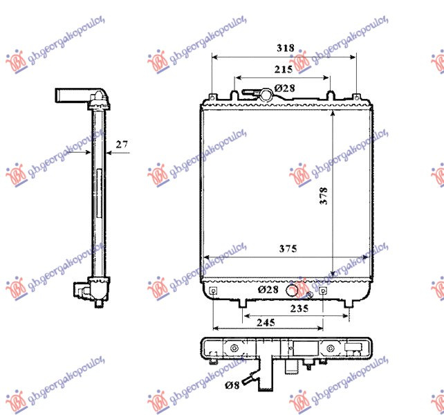 Ладилник за мотор 1.0i 12V - 1.2i 16V бензин (мануален менувач) (со/без клима) (375x358) 05-