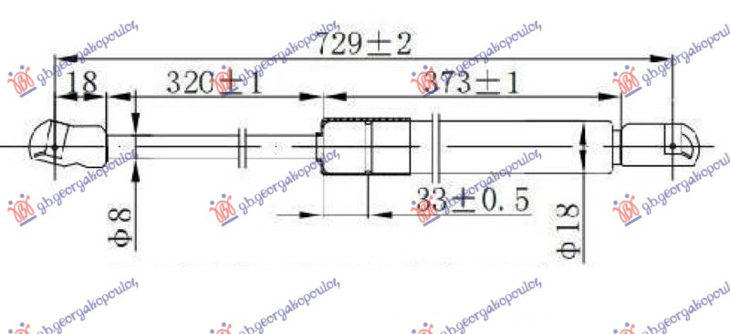 Амортизер (еден) хауба (730L-250N)