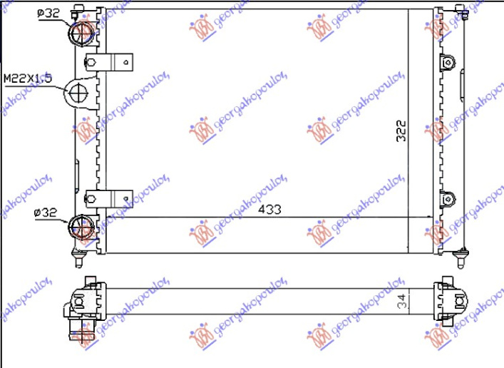 Ладилник за мотор 1.0-1.3-1.4бензин -1.7-1.9SDi без клима (43x32) (VALEO CLASSIC)