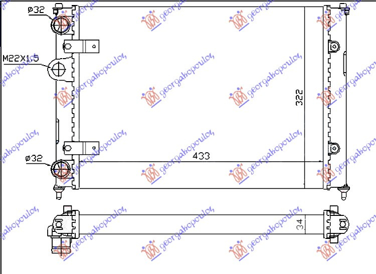 Ладилник за мотор 1.0-1.3-1.4бензин -1.7-1.9SDi без клима (43x32) (VALEO CLASSIC)