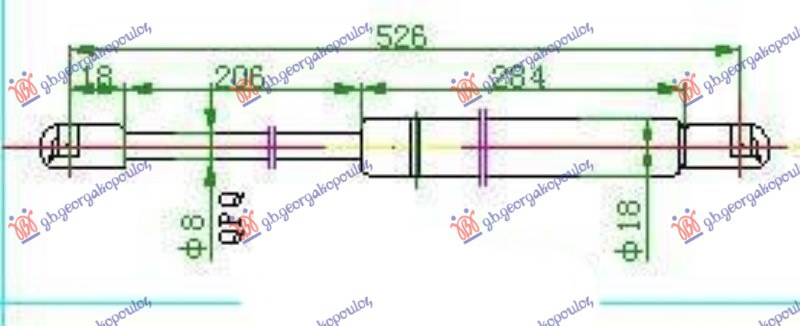 Амортизер (еден) багажник врата (526L-350N)