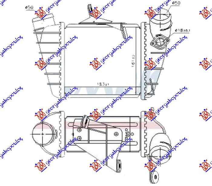 Интеркулер 1.9 Tdi дизел (183x161x85) (со дупка за сензор 18mm)