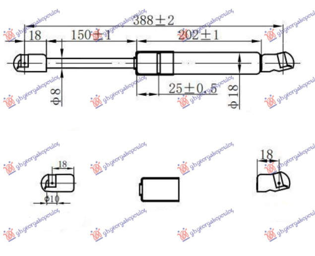 Амортизер (еден) багажник врата 3/5 врати (387L-350N)