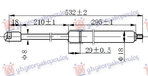 Амортизер (еден) хауба (525L-280N)