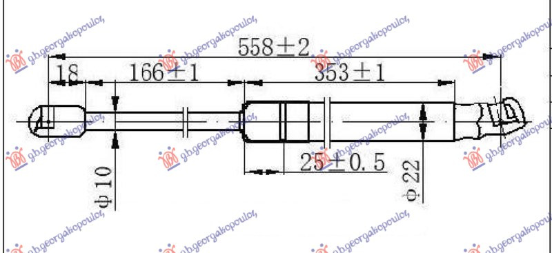 Амортизер (еден) багажник врата (558L-725N)