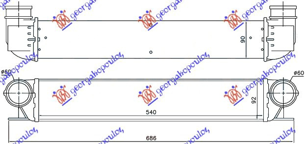 Интеркулер 2,0-2,5-3,0 дизел (540x97x