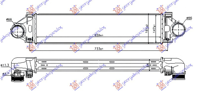 Интеркулер 2.0T/3.0T6 бензин - 2.0D/2.4D5 дизел (660x145x64)