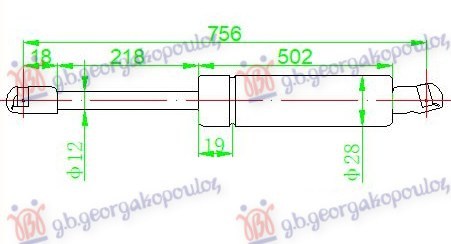 Амортизер (еден) багажник врата (755L-970N)