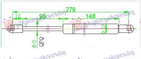 Амортизер (еден) багажник врата 4 врати (279L-490N)