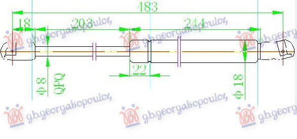 Амортизер (еден) хауба (485L-170N)