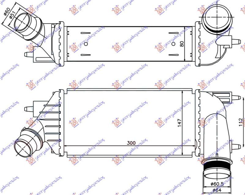 Интеркулер 2.0 HDi дизел 11- (300x145x80)