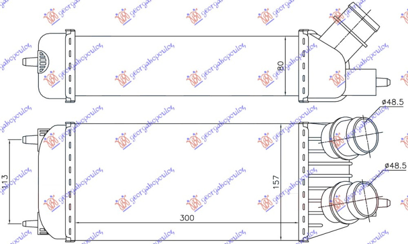 Интеркулер 1.6 HDi дизел (300x155x80)