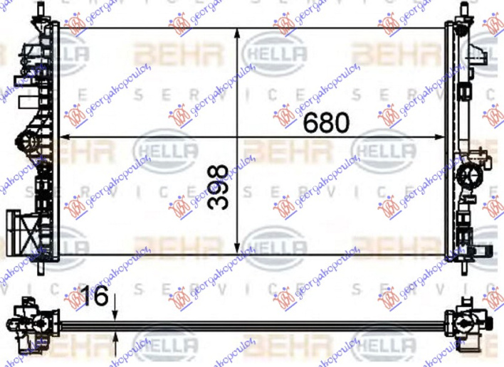 Ладилник за мотор 1.6-1.8 & TURBO (со клима) (68x40) (MAHLE BEHR PREMIUM LINE)