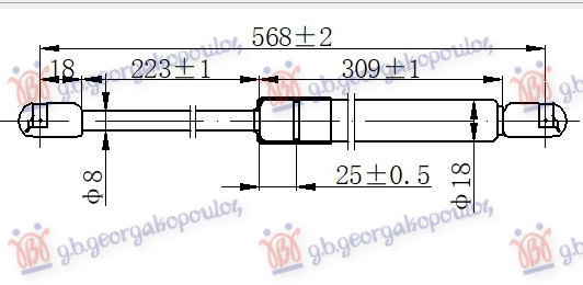 Амортизер (еден) багажник врата 3 врати (568L-360N)