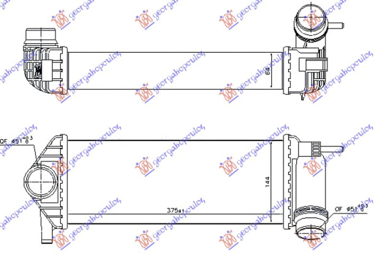 Интеркулер 1.2 TCE бензин - 1.5 DCi дизел (375x145x64) брза инсталација