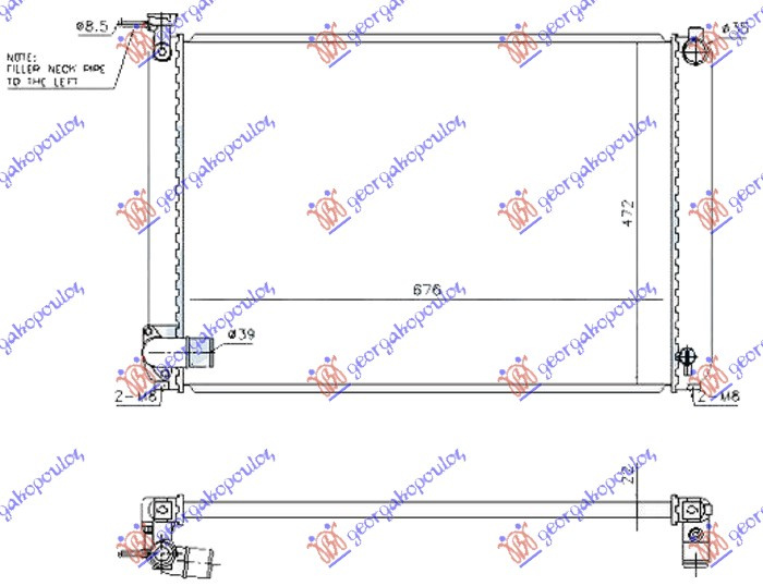 Ладилник за мотор (Rx400) 3.3-24V хибрид (675x475x22) цевка лево