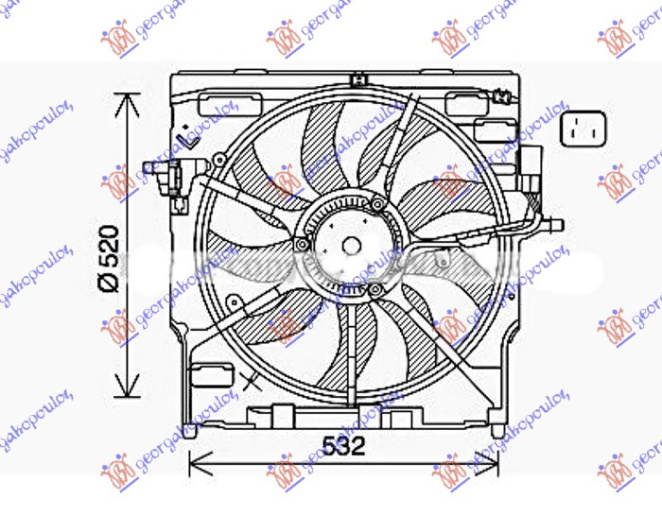 Вентилатор комплет (единечен) дизел (520mm) (3 пина) (850w)