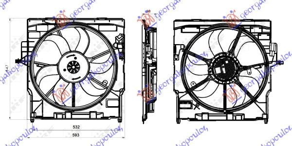 Вентилатор комплет 3.0 бензин (520mm) (400W) (3 пина)