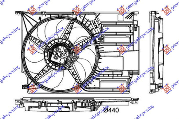 Вентилатор комплет 1.5-2.0 бензин - 2.0 дизел (440mm) (600W) (2 пина)