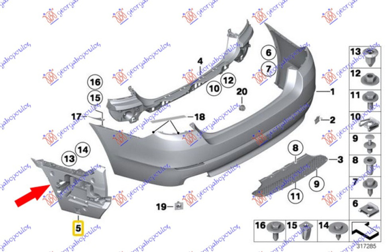 Стега / држач заден браник пластика (f10 + M5)