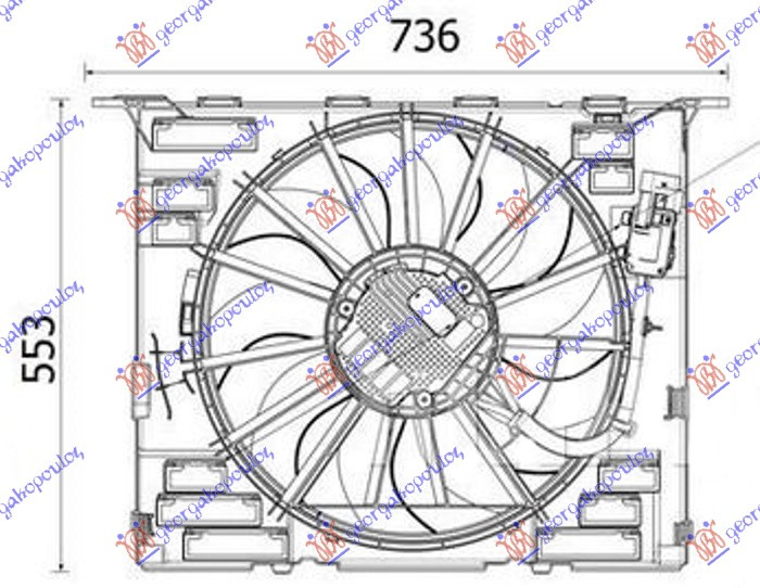 Вентилатор комплет 2.0 бензин/хибрид (484mm) (600W) (4 пина)