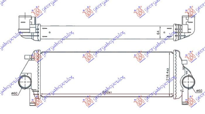 Интеркулер 3.0 CRDi дизел (650x220x64)