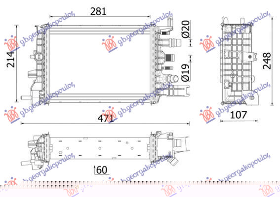 Дополнителен ладилник за мотор 1.5 дизел (281x214x60)