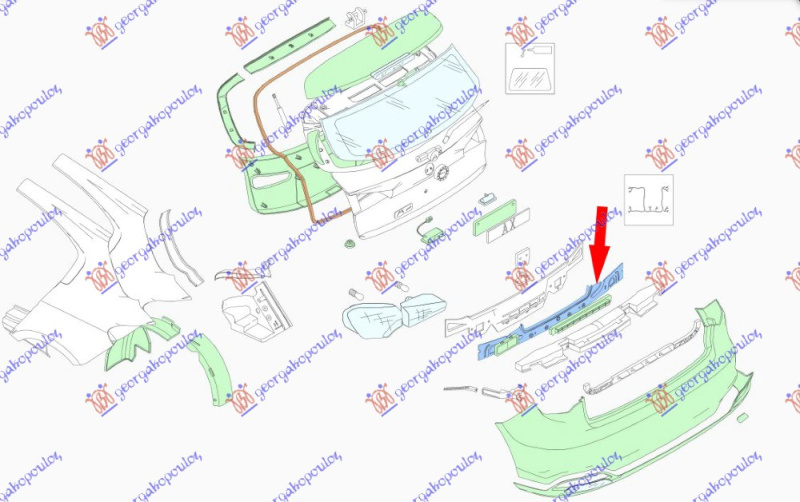 Заден панел / челен лим надворешен горен H/B (Оригинал)