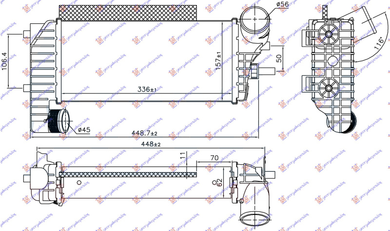 Интеркулер 1.5-1.6 TDCI/ECOnetic (336x157x62)