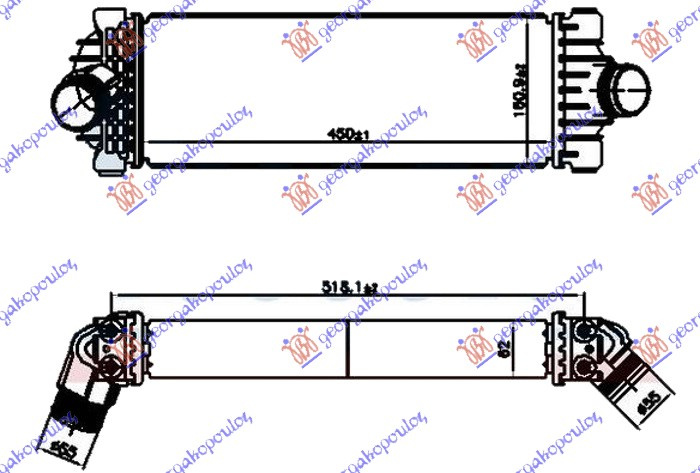 Интеркулер 2.0 TDCi дизел (450x160x62)