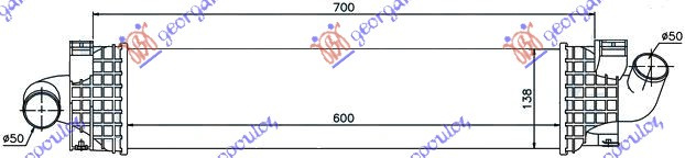 Интеркулер 1,6-1,8-2,0TDCi-2,5PE. (60x128x50