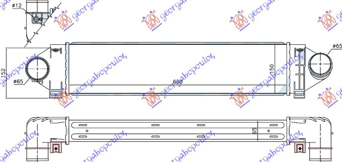 Интеркулер 2.5 ST225/RS305/RS350 бензин (660x150x65) без отвор за сензор