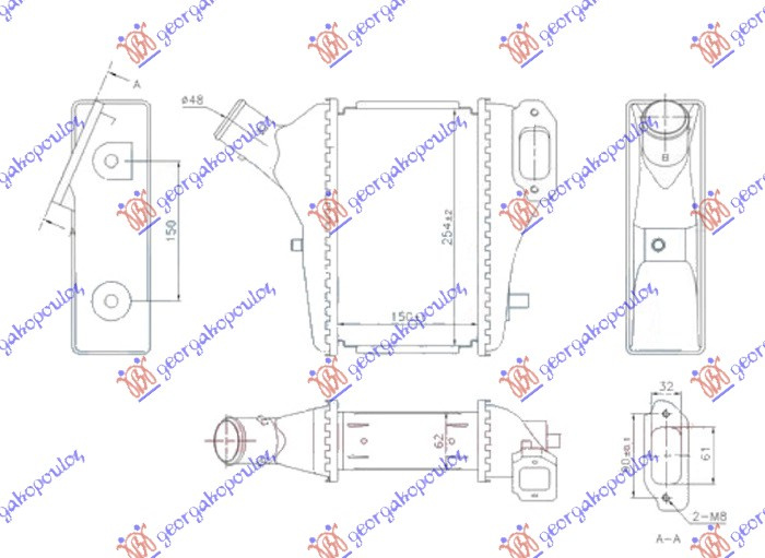 Интеркулер 1.6-2.2 i-DTEC дизел (150x255x62)