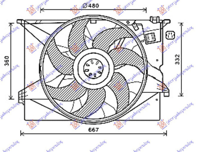 Вентилатор комплет бензин/дизел (480mm) 4 пина 600W