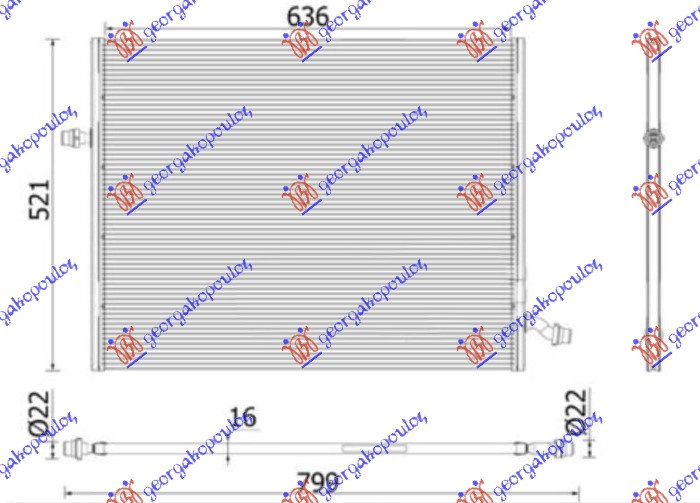 Дополнителен ладилник за мотор 3.0-4.7-5.5-6.0 бензин -3.0-3.5 бензин/хибрид - 2.2 дизел/хибрид-3.0 дизел AUTO (635x509) (MAHLE BEHR PREMIUM LINE)