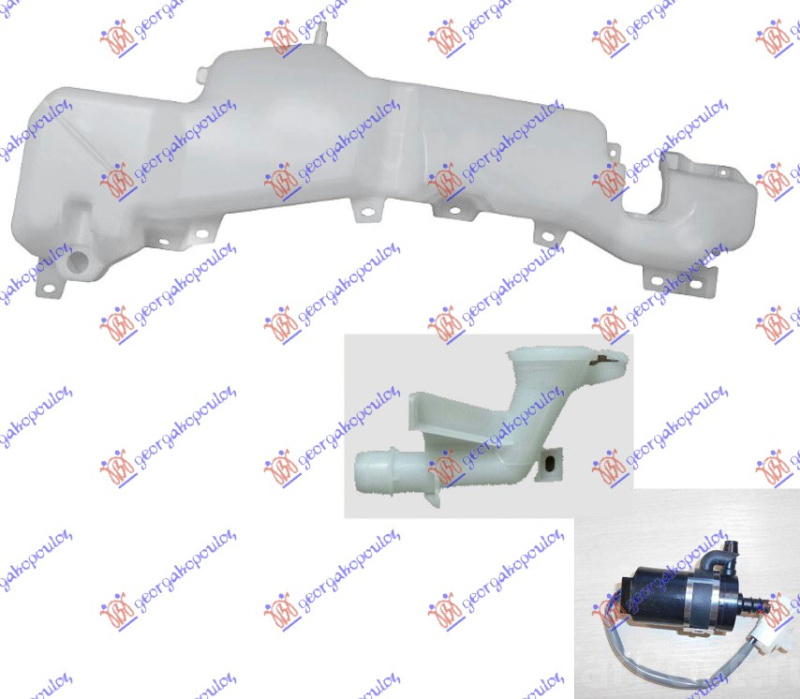 Резервоар за течност за бришачи (со грло / мотор / капаче / прскалки за фар)