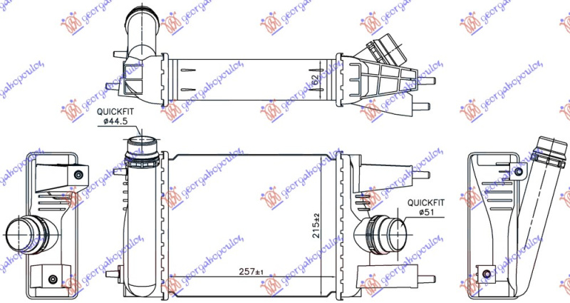 Интеркулер 1.2 DIG-TURBO бензин (257x215x62)