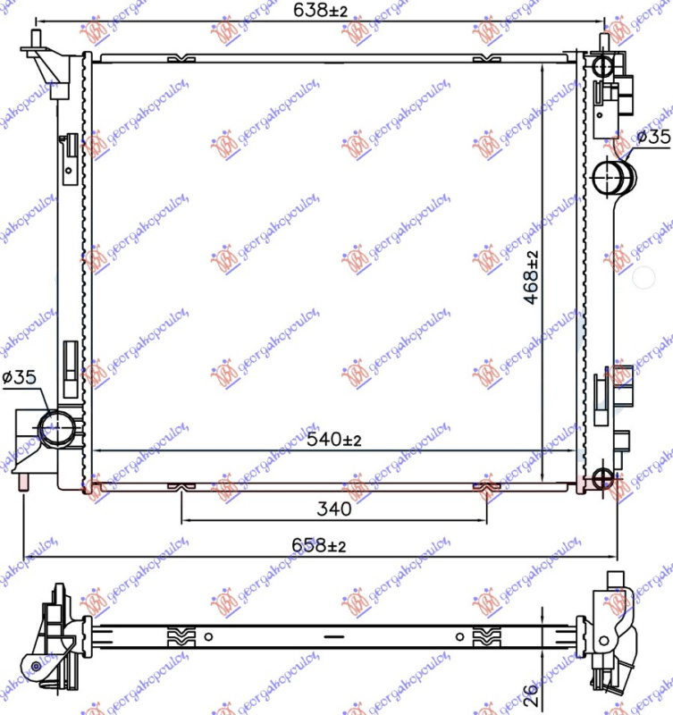 Ладилник за мотор 1.6 DIG-TURBO бензин 1.6 dCi дизел (540x468x26)