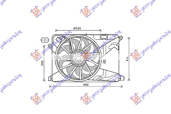 Вентилатор комплет (единечен) 1.4i 16v TURBO (430mm) (4 пина)