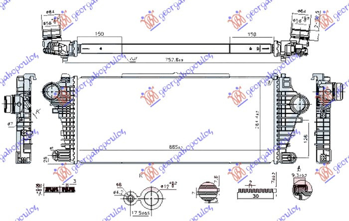 Интеркулер 1.6-2.0 CDTi дизел (665x285x32)