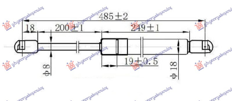 Амортизер (еден) багажник врата 3/5 врати (484L-530N)