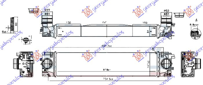 Интеркулер 1.5 (T2/T3-T4/T5 хибрид) 2.0 (T4) бензин - 2.0 (D3) дизел (620x150x64)