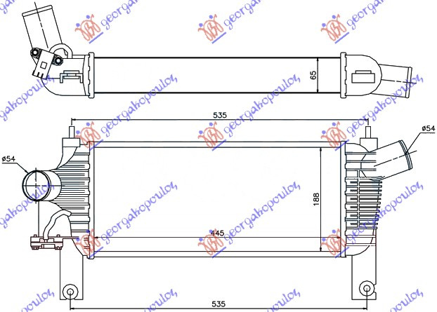 Интеркулер 2,5 DCI (44,3x19x64)