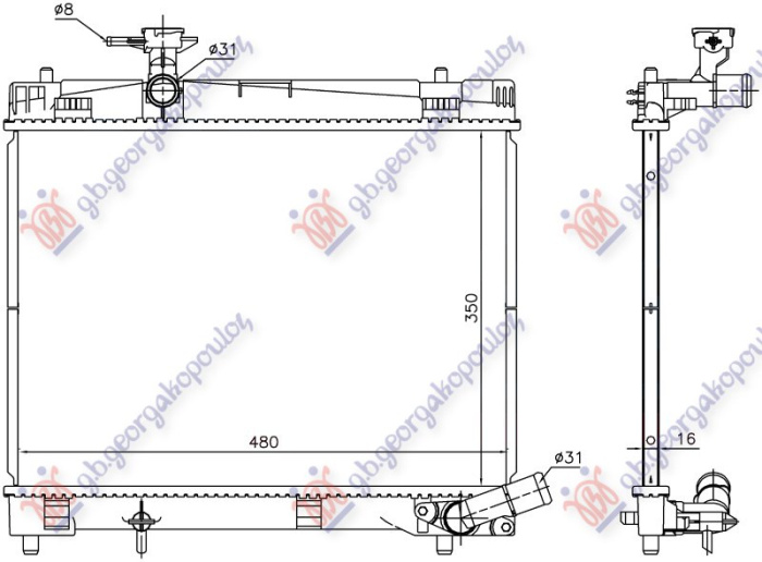 Ладилник за мотор бензин 1.33VVT-I (73/74KW) (09-11) (350x480) (VALEO)